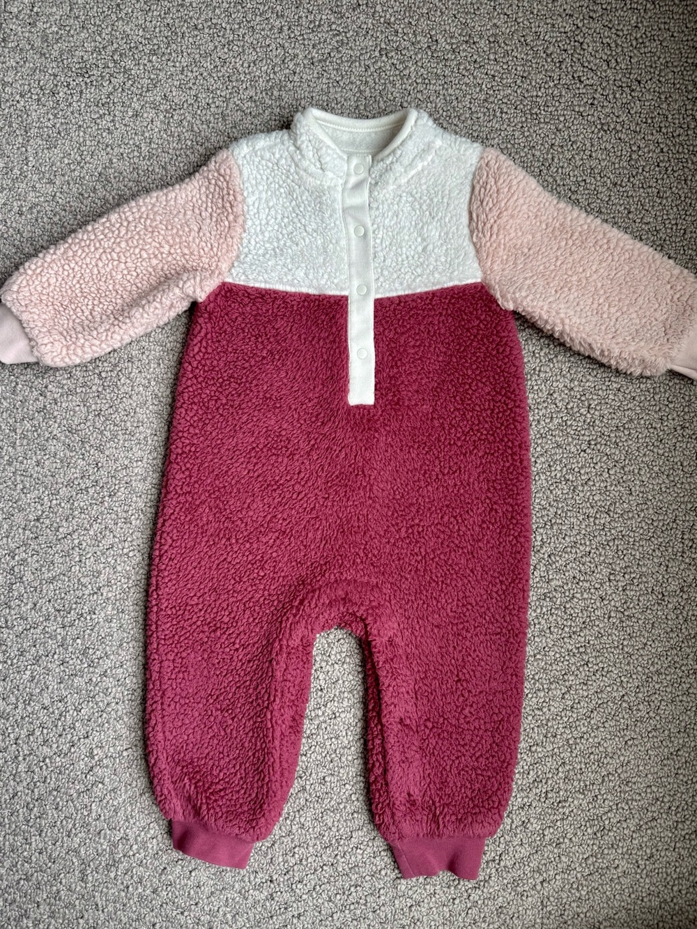 Cat & Jack Colorblock Sherpa bunting One-Piece - Dark Pink, Light Pink, White